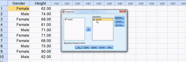 IBM SPSS Statistics frequencies popup window